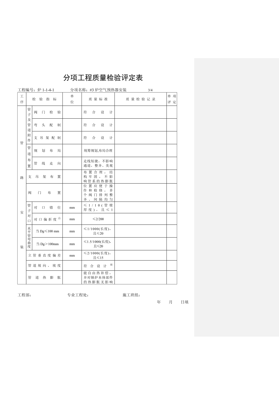 分项工程质量检验评定表-空气预热器安装.doc_第3页