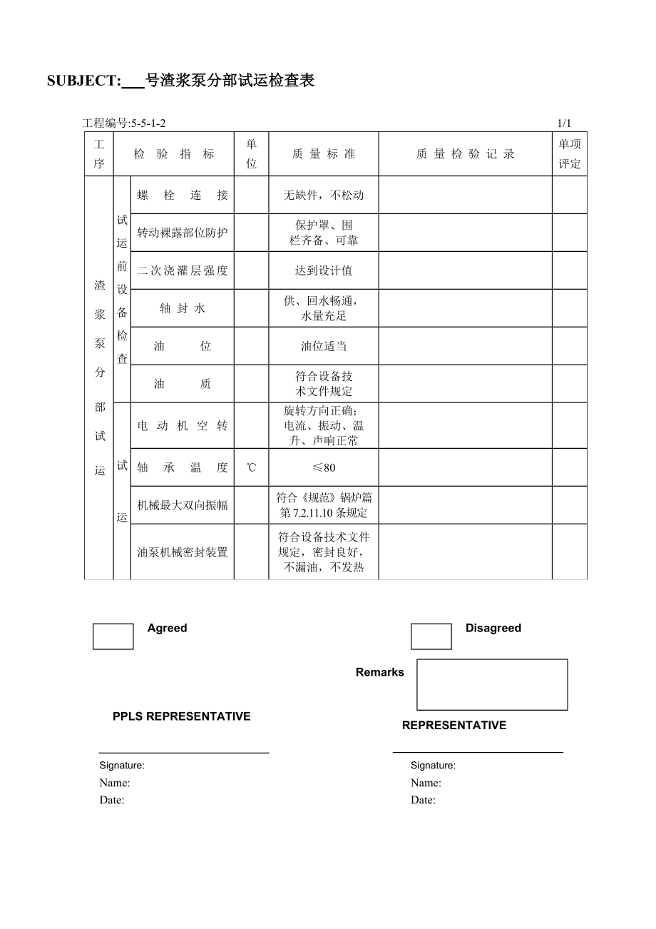 渣浆泵分部试运检查表.doc_第1页