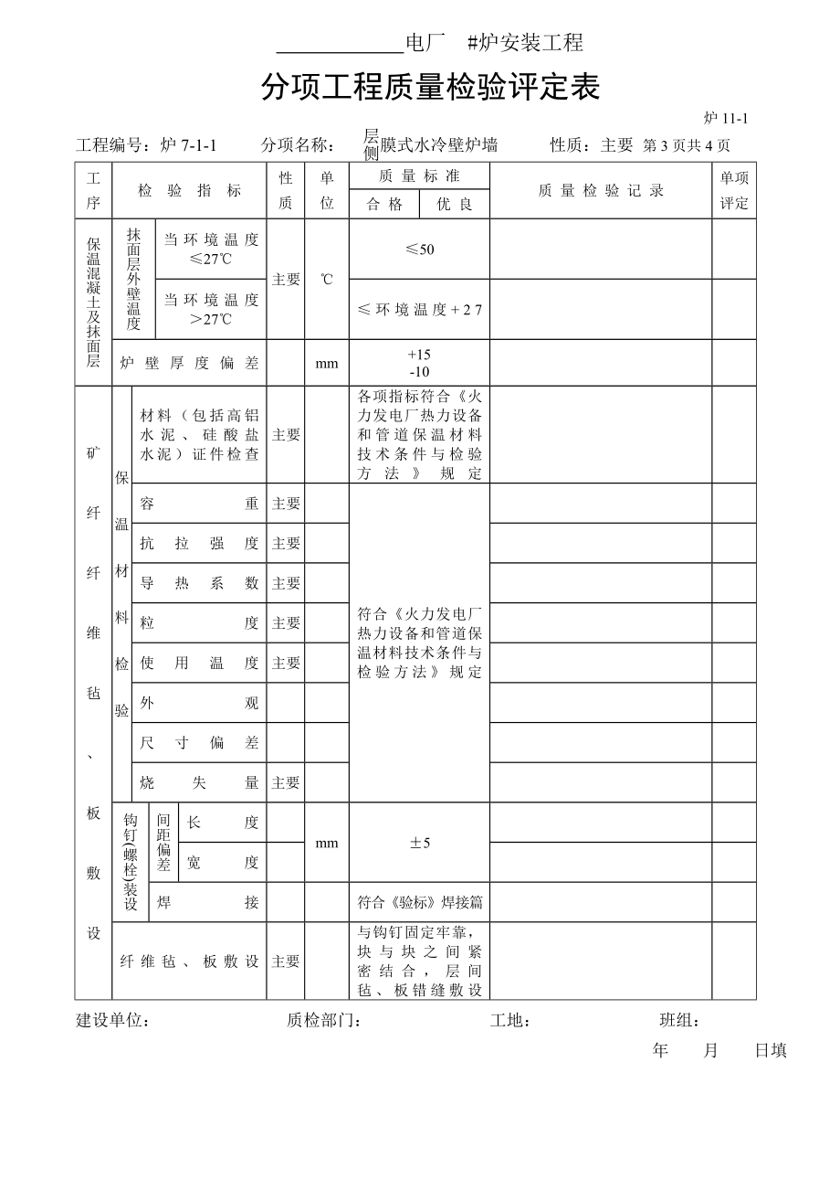 分项工程质量检验评定表-膜式水冷壁炉墙保温油漆.doc_第3页