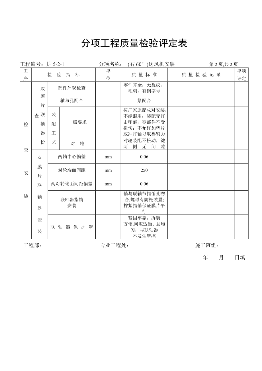 分项工程质量检验评定表-送风机安装.doc_第2页