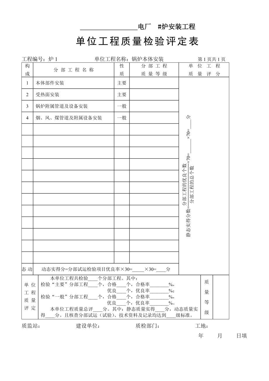 单位工程质量检验评定表-锅炉本体安装.doc_第1页