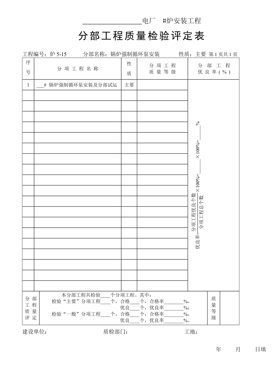 分部工程质量检验评定表-锅炉强制循环泵安装.doc_第1页