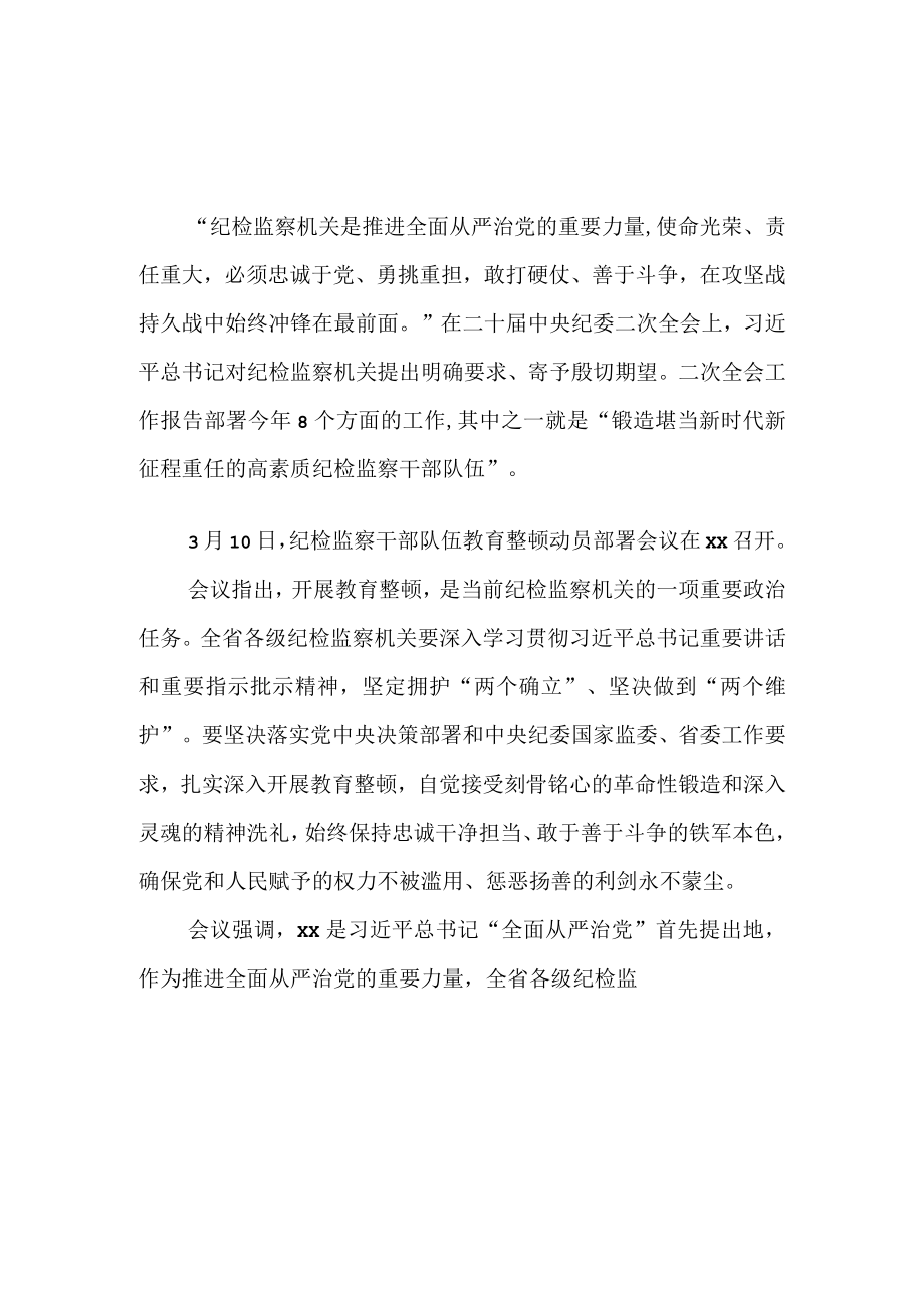 （3篇）纪检监察干部队伍教育整顿会议领导讲话及心得.docx_第1页