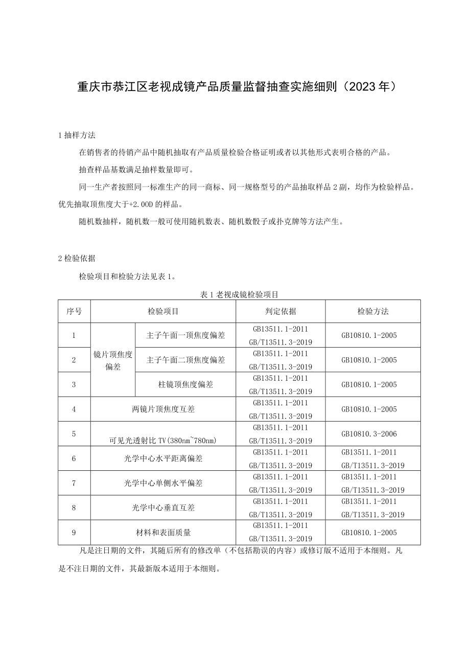 重庆市綦江区老视成镜产品质量监督抽查实施细则2023年.docx_第1页