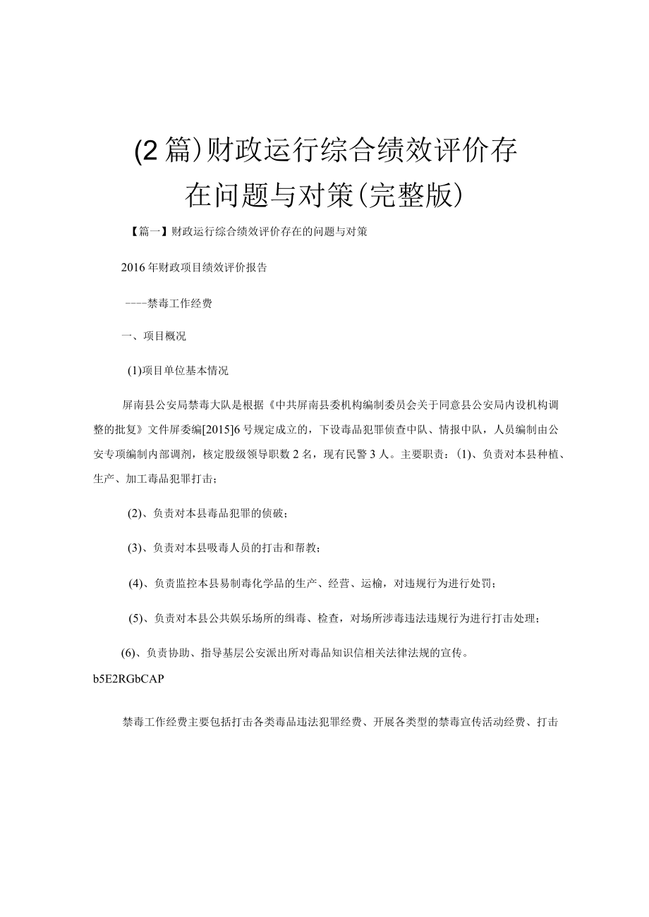 （2篇）财政运行综合绩效评价存在问题与对策（完整版）.docx_第1页