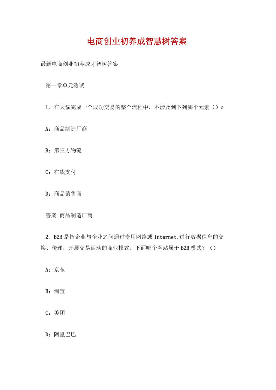 电商创业初养成智慧树答案.docx_第1页