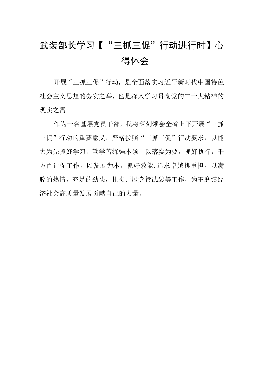 武装部长学习三抓三促行动进行时心得体会.docx_第1页