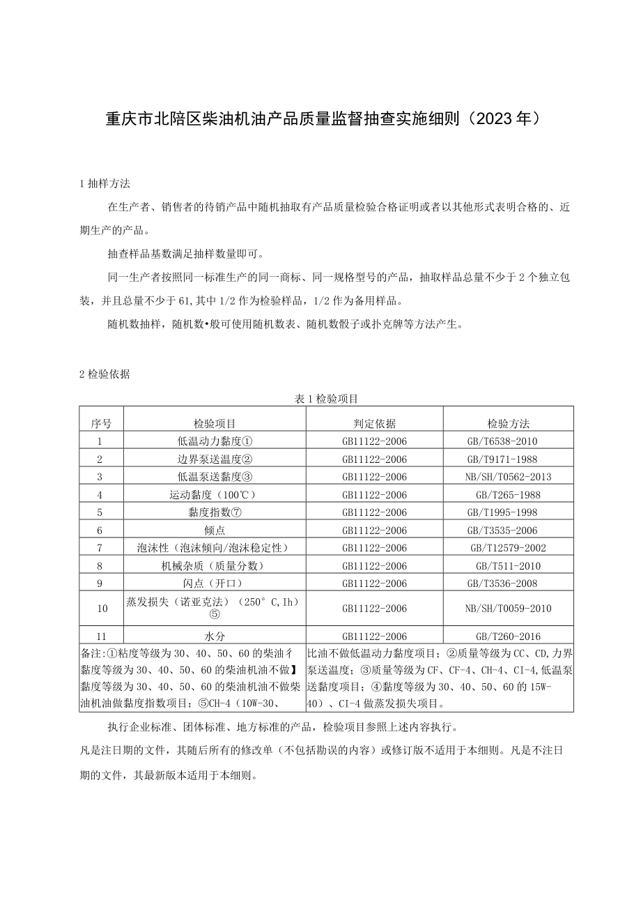 重庆市北碚区柴油机油产品质量监督抽查实施细则2023年.docx_第1页