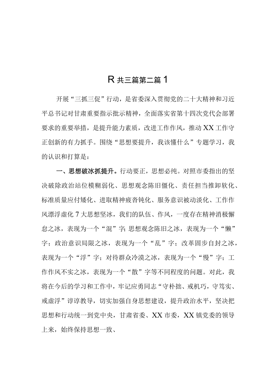 （3篇）2023三抓三促行动思想要提升我该懂什么专题学习会研讨交流发言材料.docx_第3页