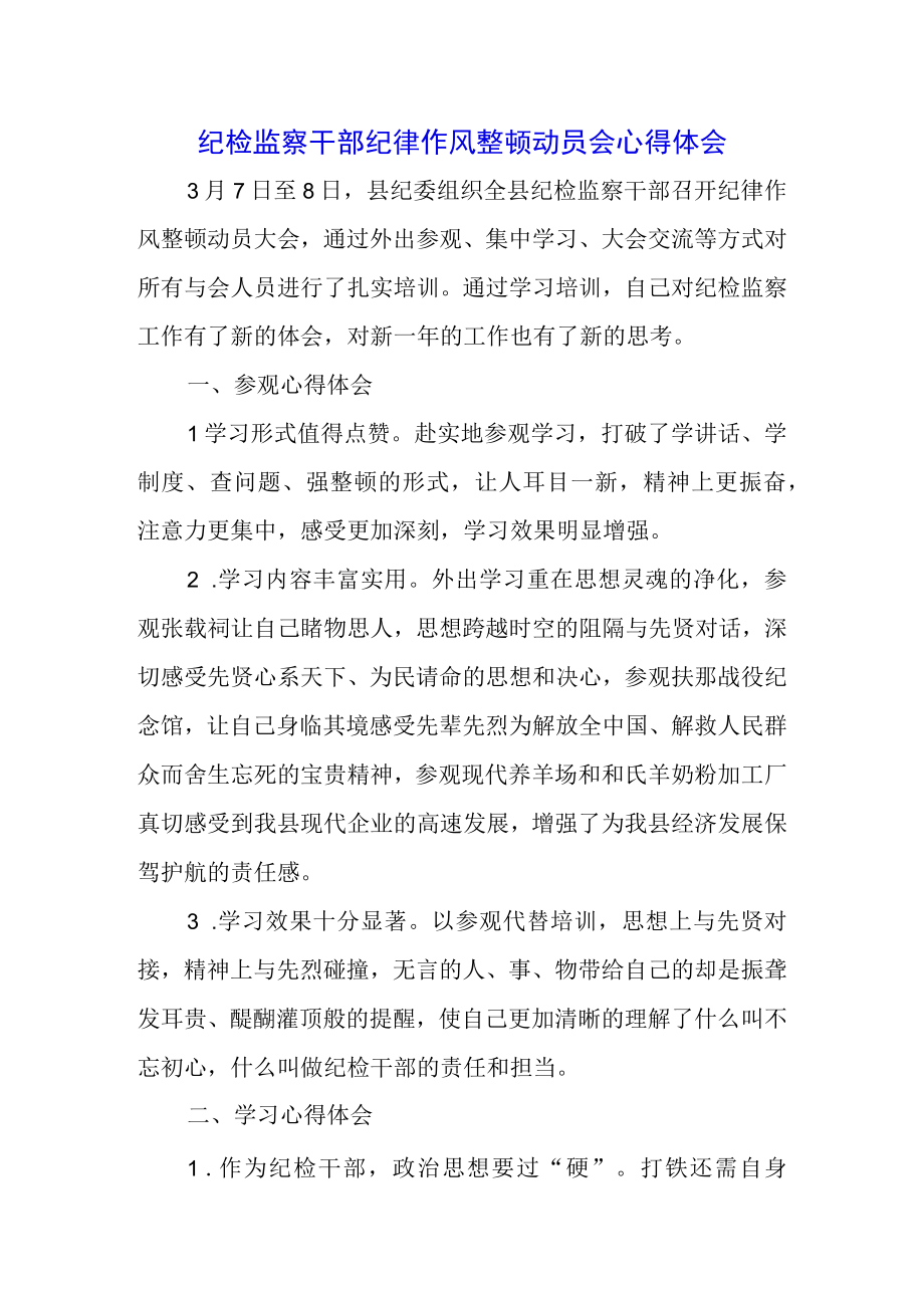 （三篇）纪检监察干部队伍教育整顿会议领导讲话及个人心得.docx_第1页