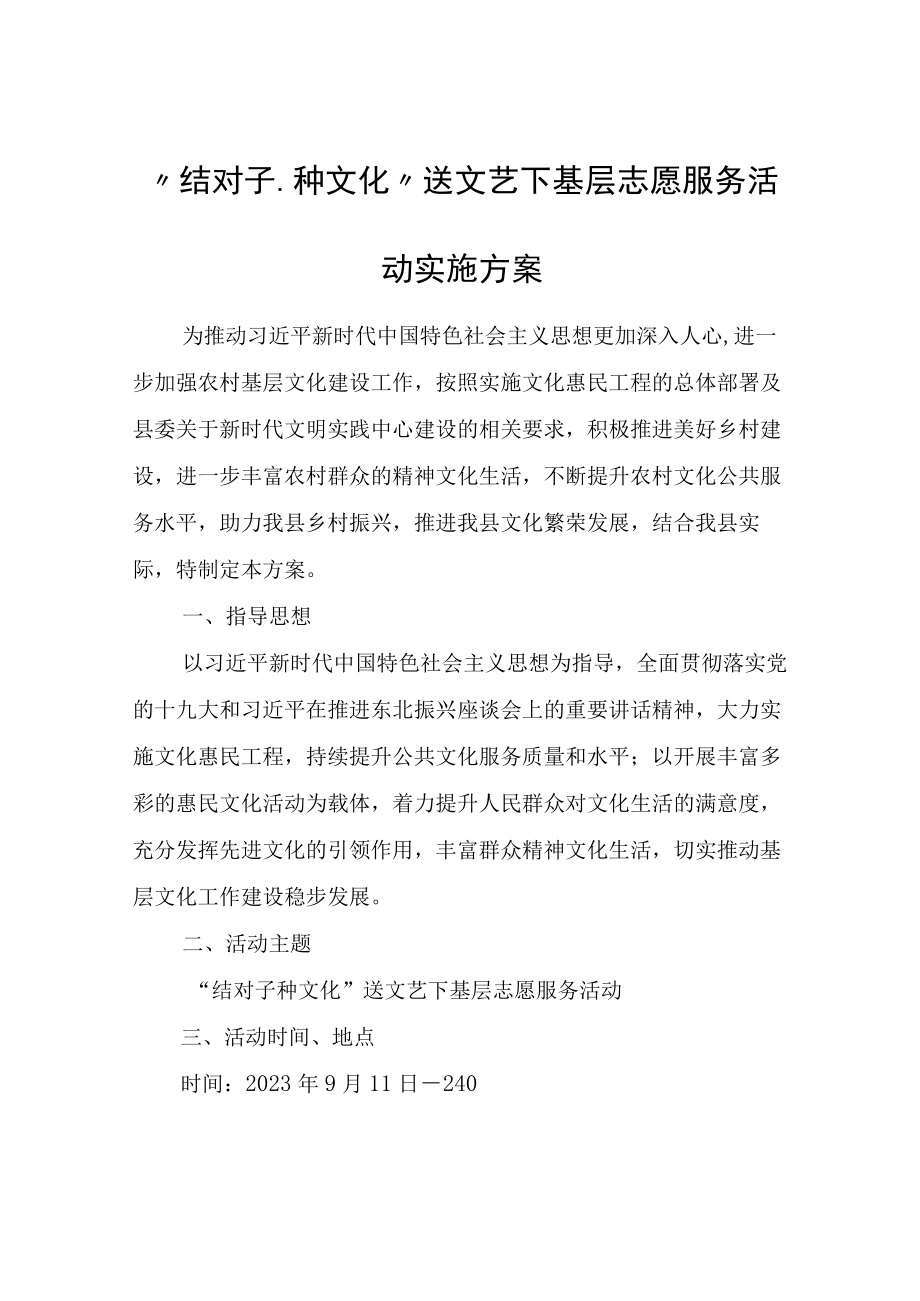 结对子种文化 送文艺下基层志愿服务活动实施方案.docx_第1页