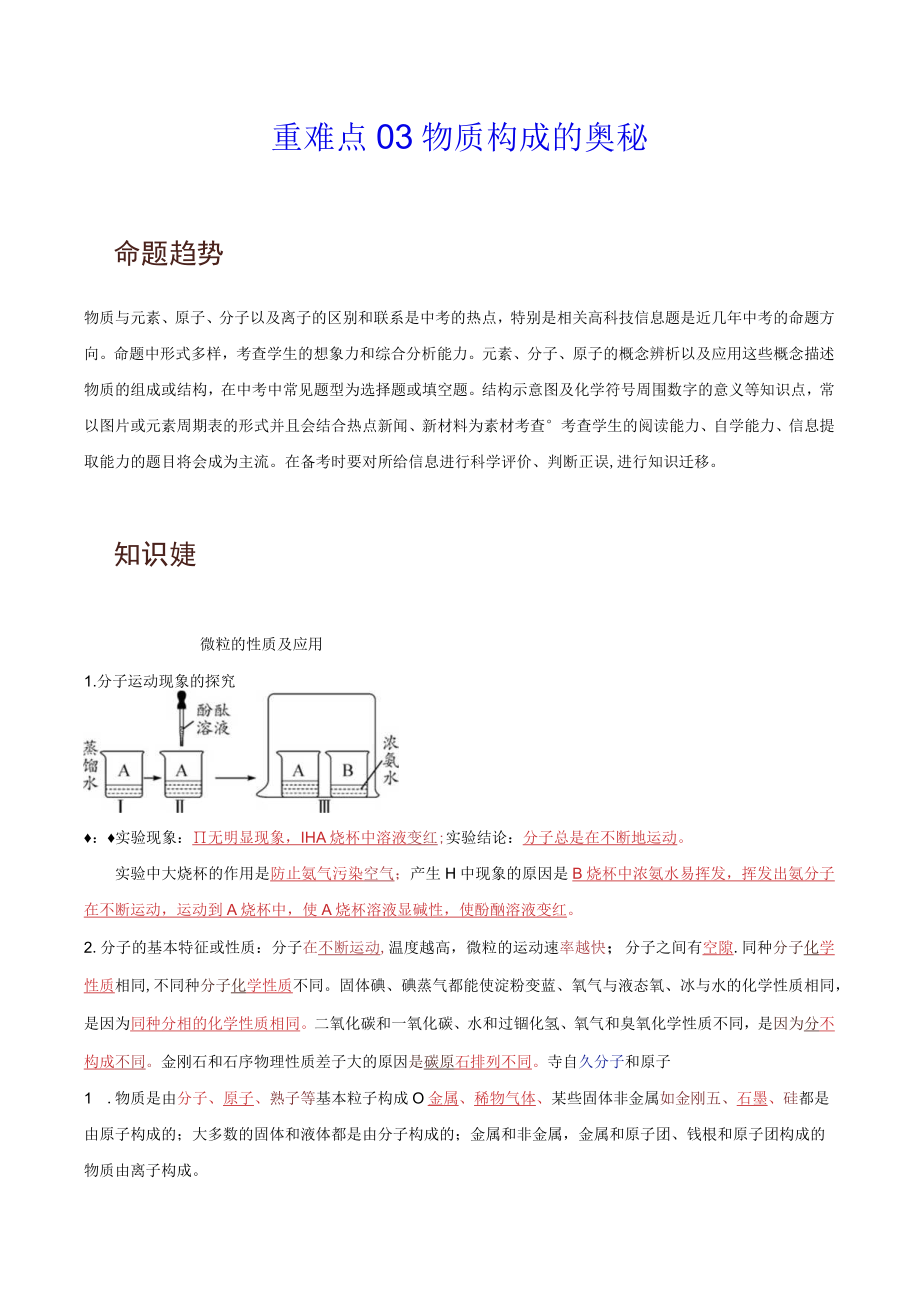 重难点03 物质构成的奥秘热点重点难点专练（解析版）.docx_第1页