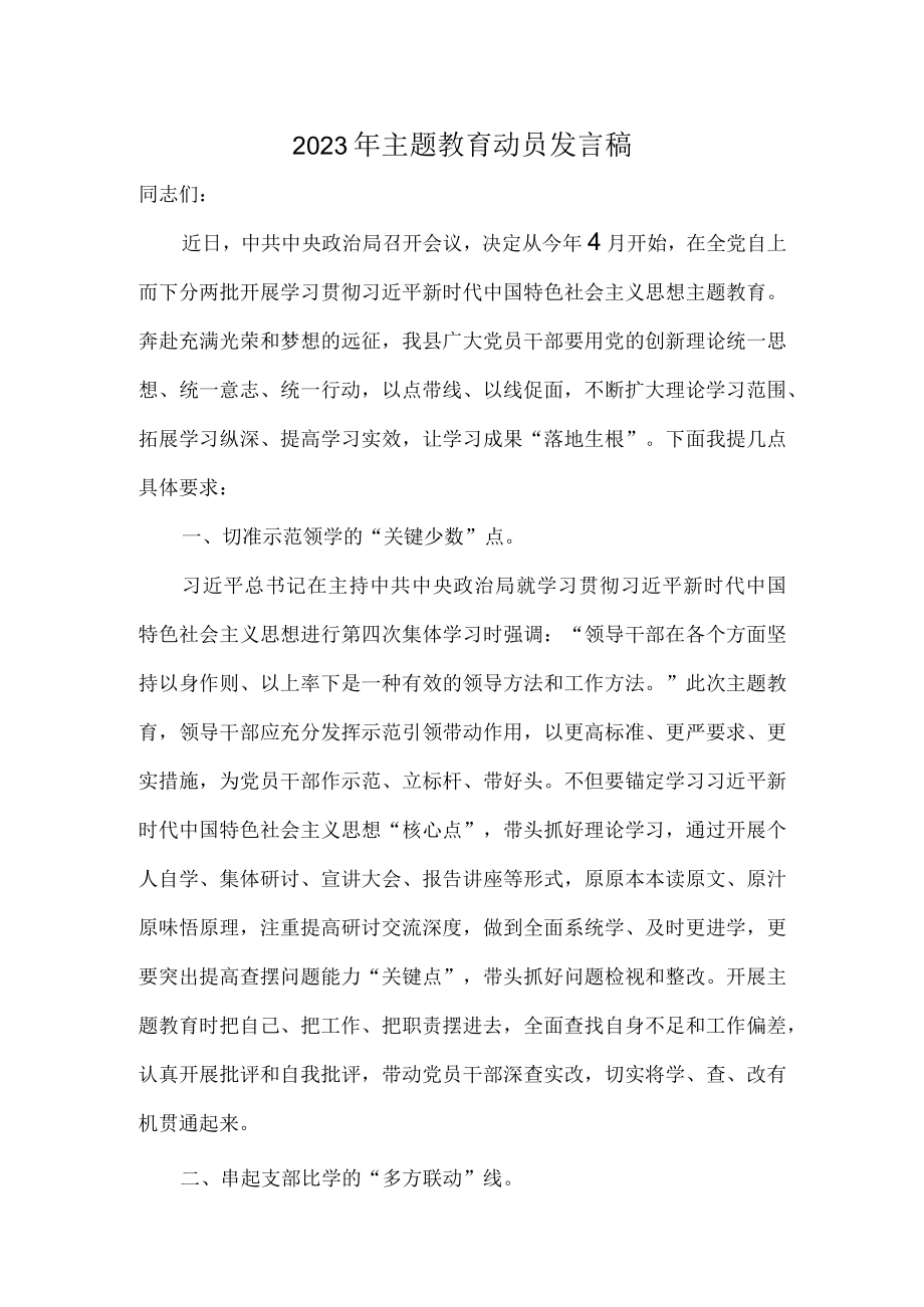 2023年主题教育动员发言稿.docx_第1页