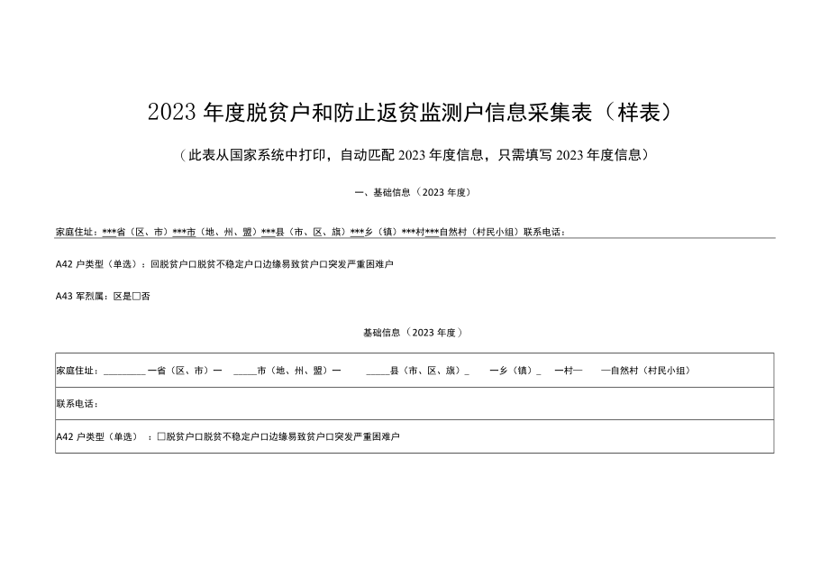 2023年度脱贫户和防止返贫监测户信息采集表（样表）.docx_第1页