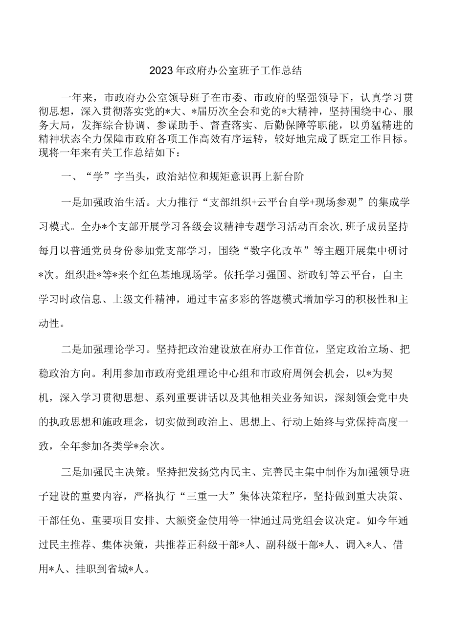 2023年政府办公室班子工作总结.docx_第1页