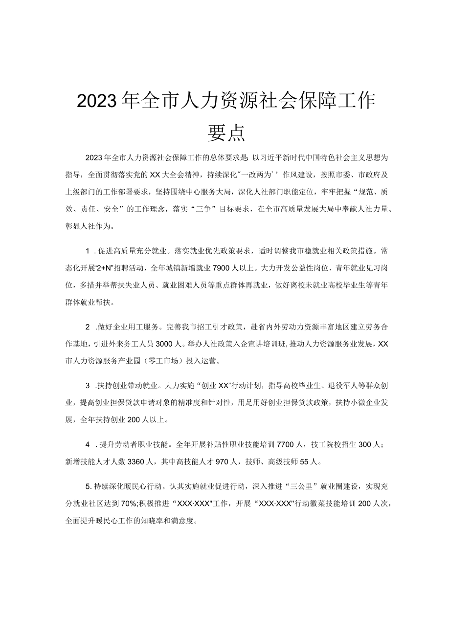 2023年全市人力资源社会保障工作要点.docx_第1页