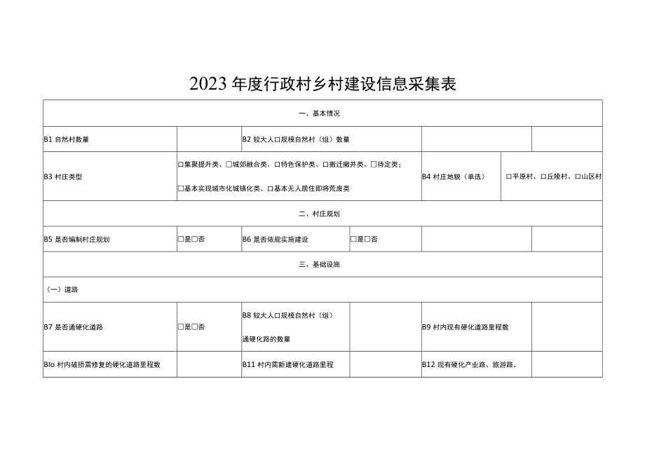 2023年度行政村乡村建设信息采集表.docx_第1页