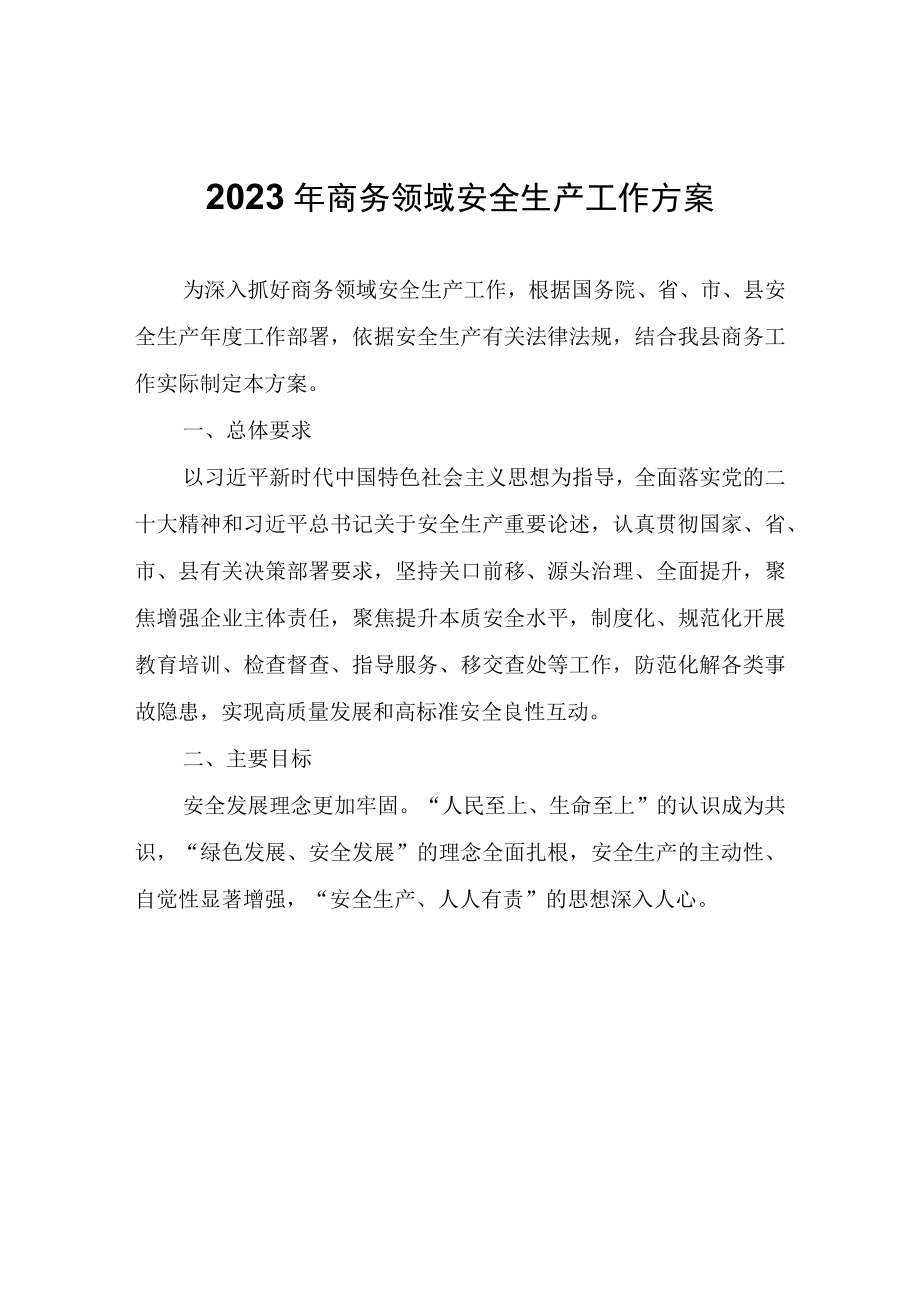 2023年商务领域安全生产工作方案.docx_第1页