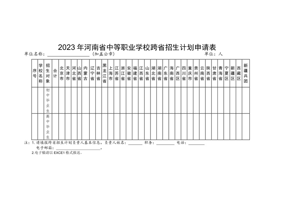 2023年河南省中等职业学校跨省招生计划申请表审核表.docx_第1页