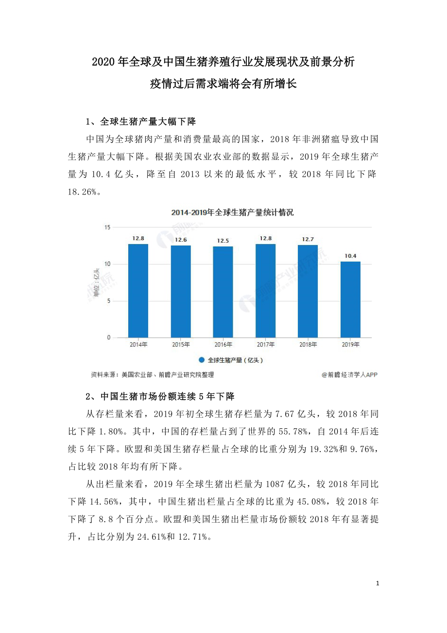 2020年全球及中国生猪养殖行业发展现状及前景分析.doc_第1页