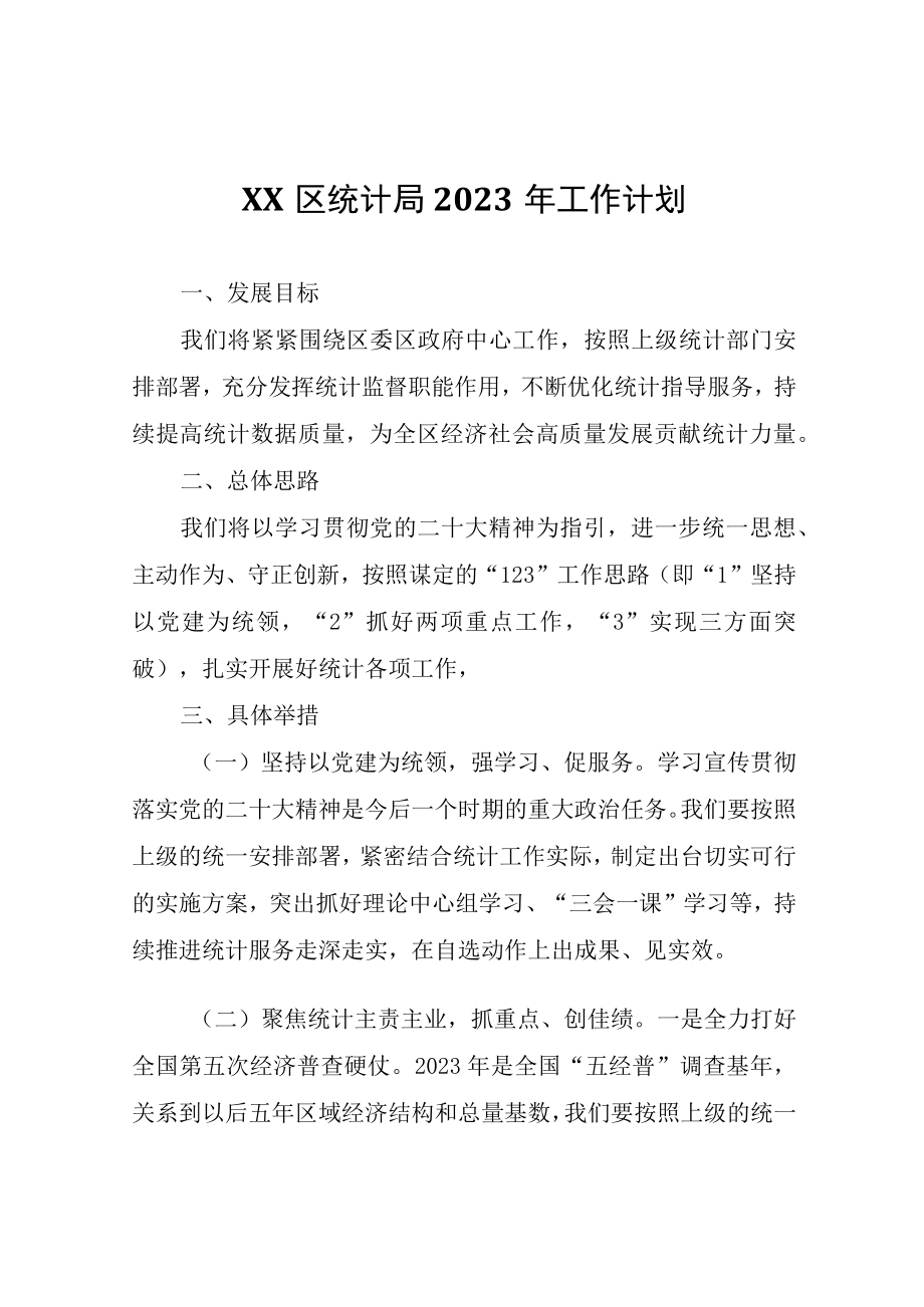 XX区统计局2023年工作计划.docx_第1页