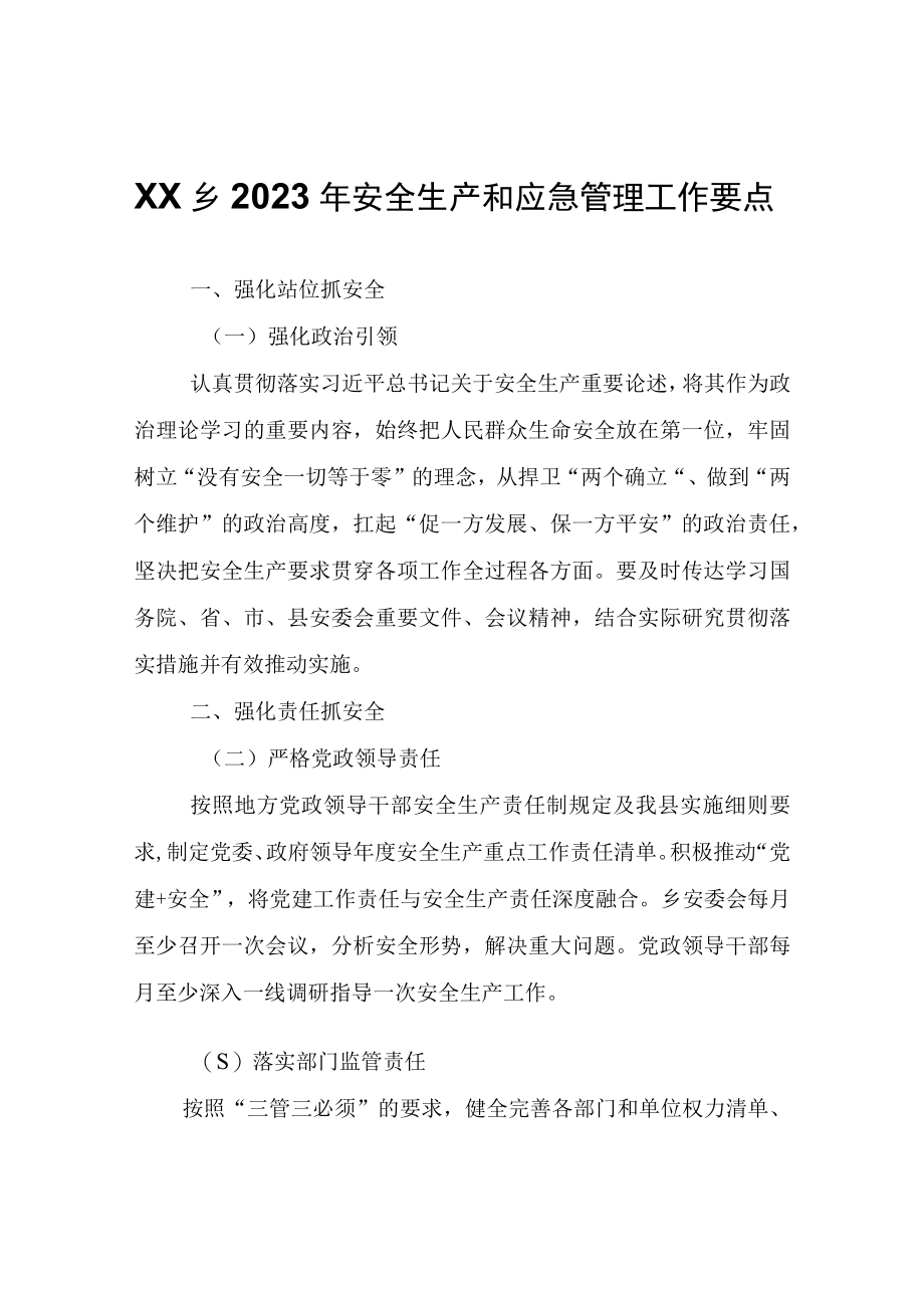 XX乡2023年安全生产和应急管理工作要点.docx_第1页