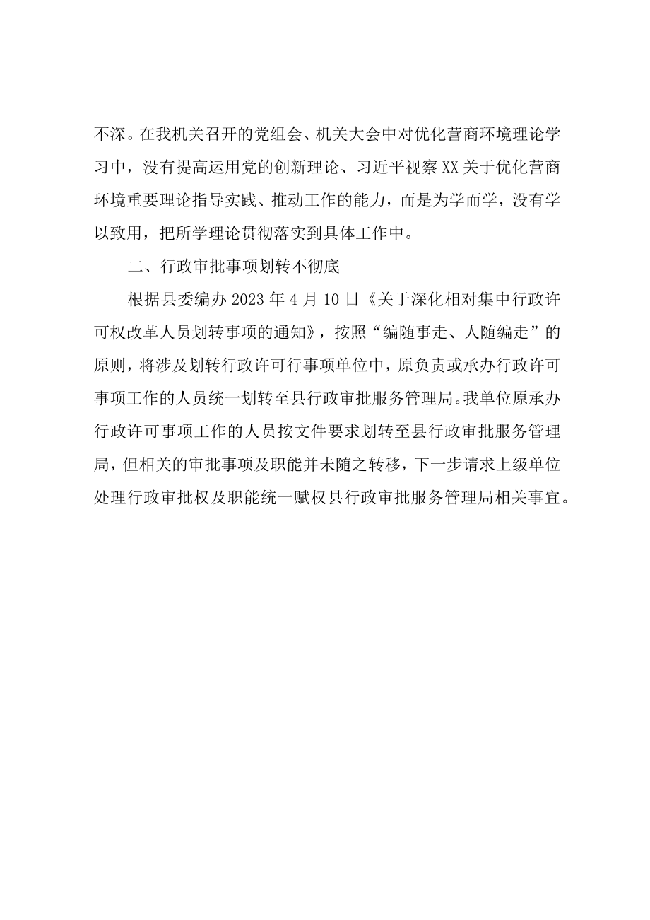 XX县工业和信息化局关于优化营商环境工作自查问题报告.docx_第2页