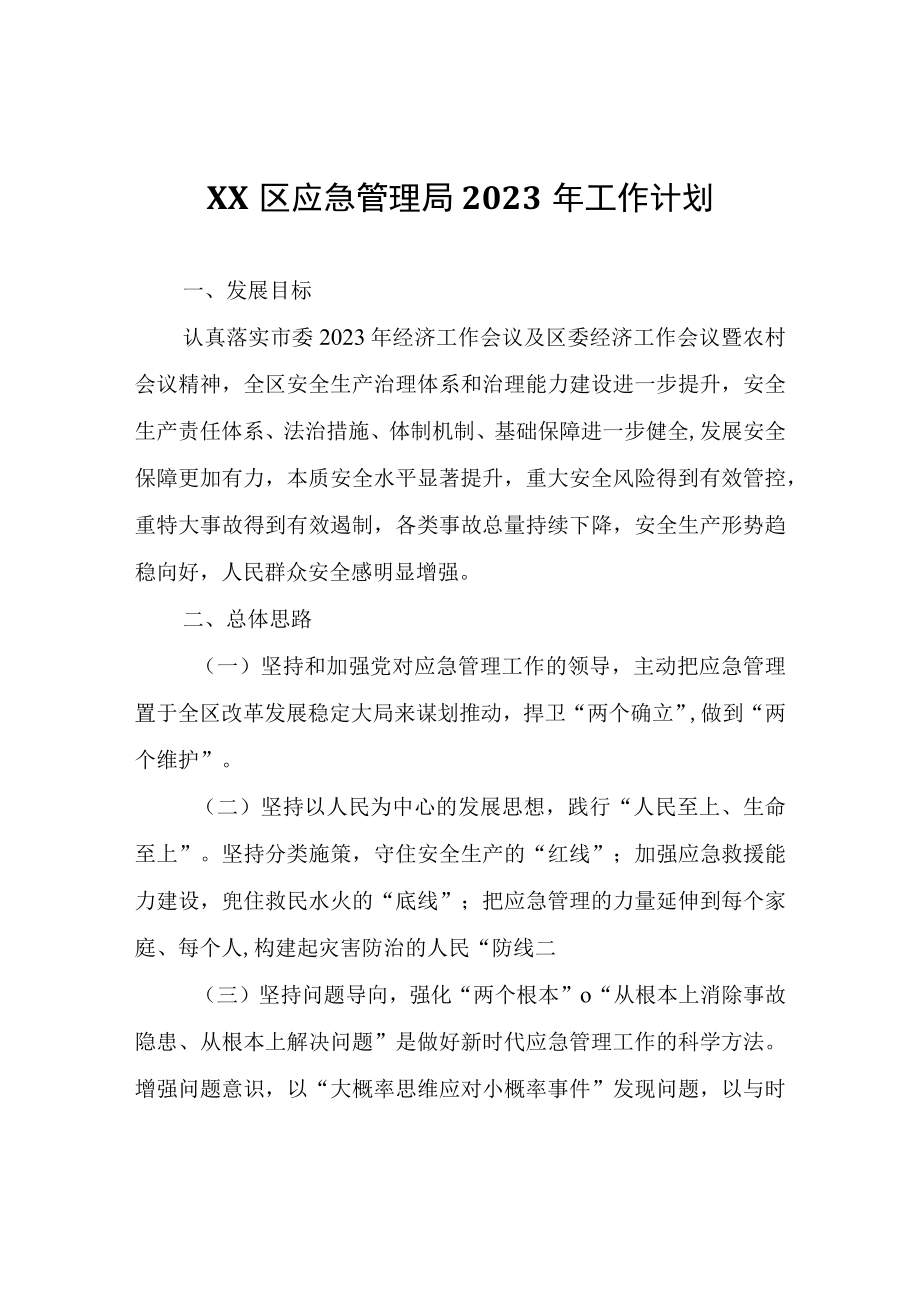 XX区应急管理局2023年工作计划.docx_第1页