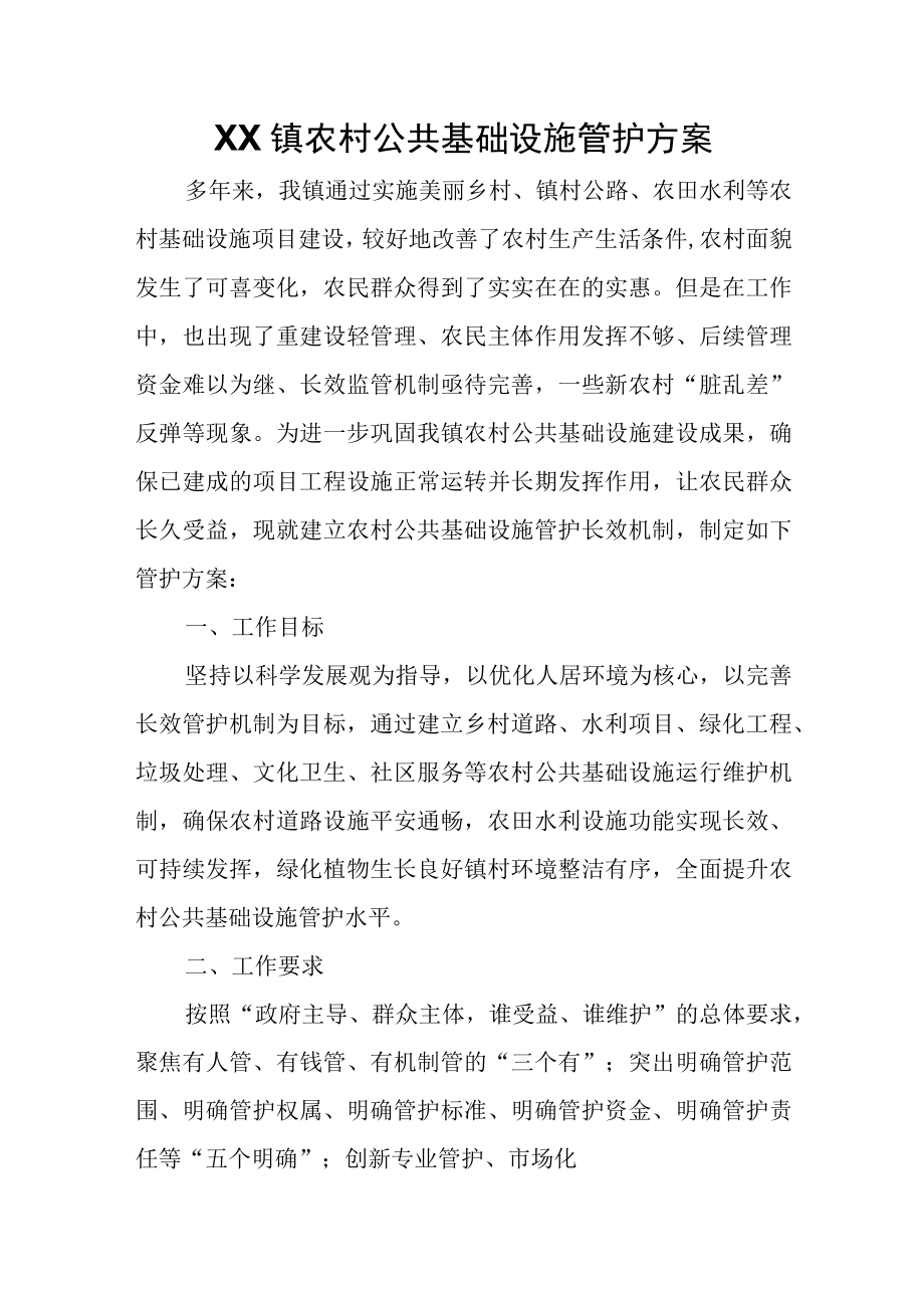 XX镇农村公共基础设施管护方案.docx_第1页