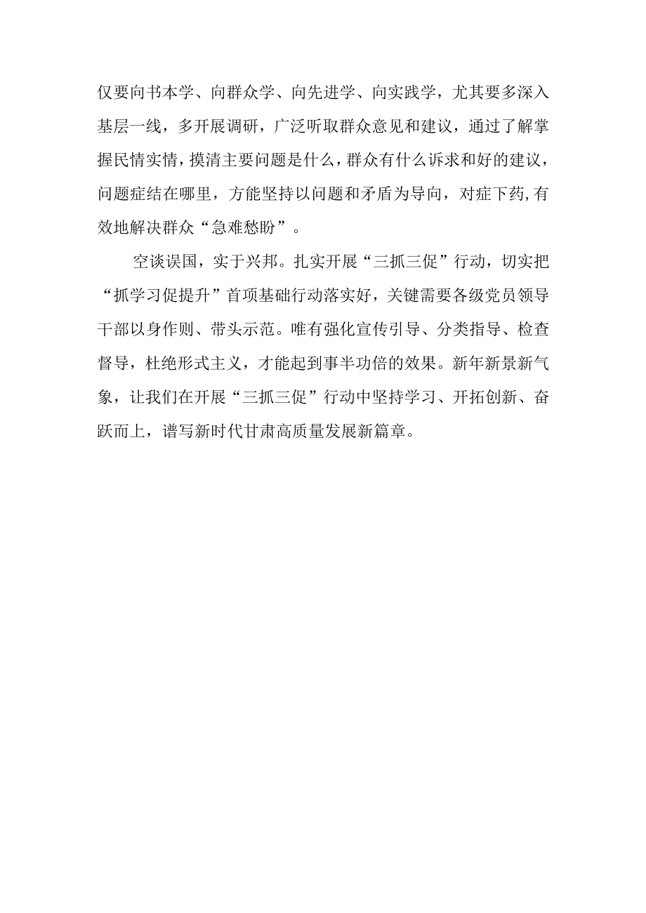 2023年甘肃省关于开展三抓三促行动专题学习研讨心得体会发言材料 六篇.docx_第3页