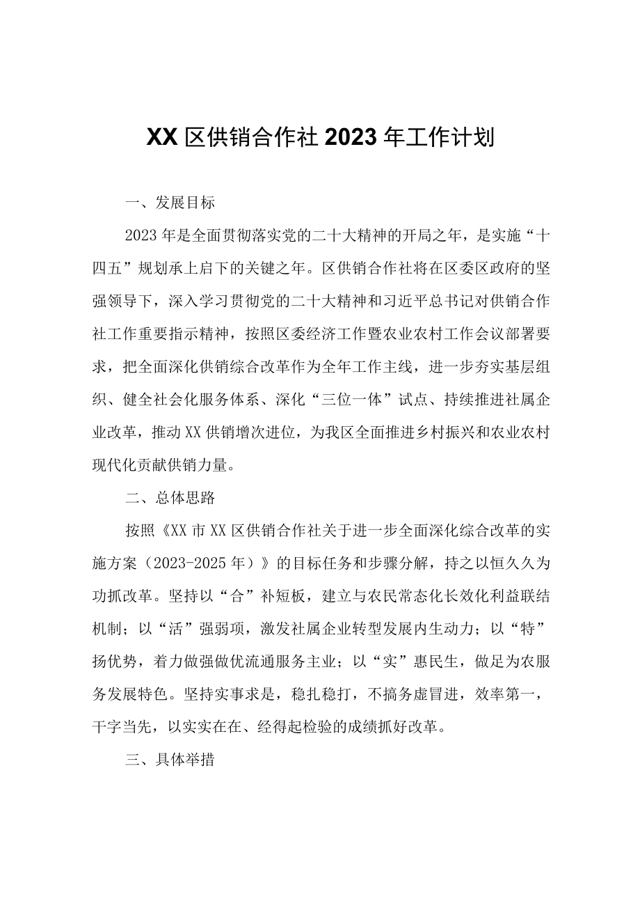 XX区供销合作社2023年工作计划.docx_第1页