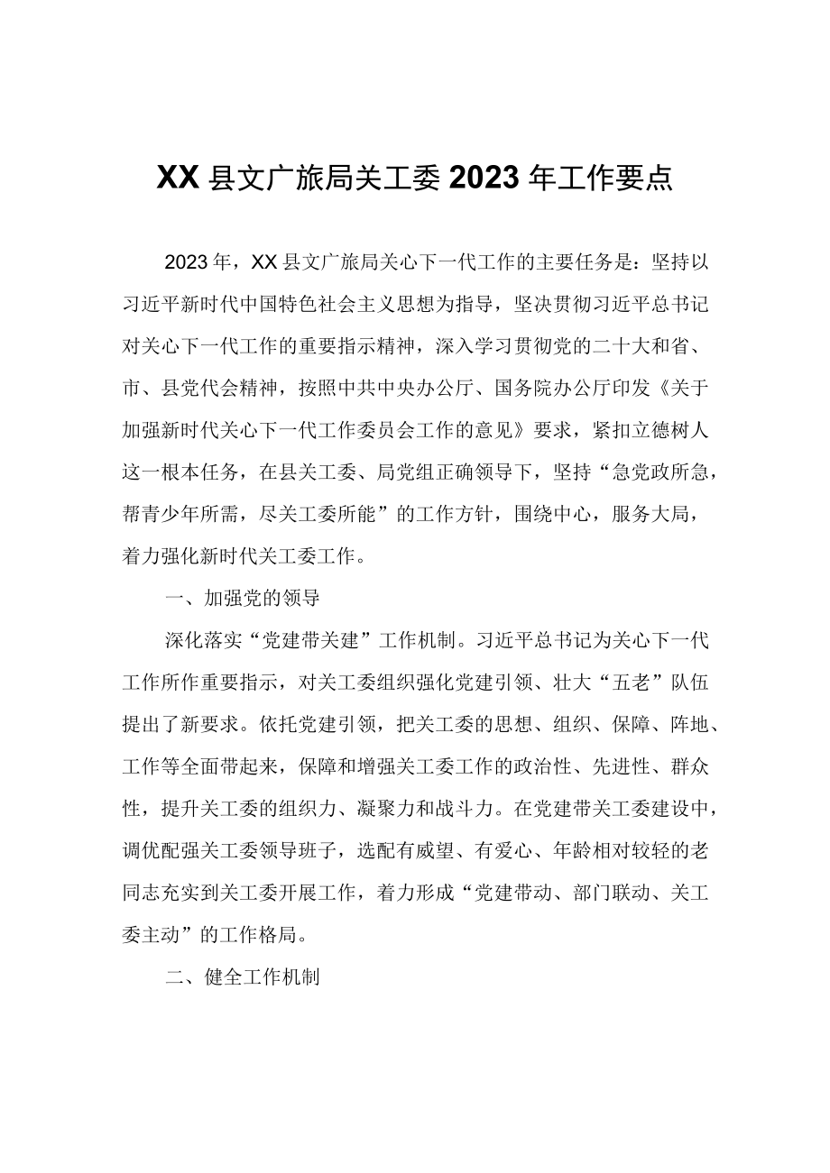 XX县文广旅局关工委2023年工作要点.docx_第1页