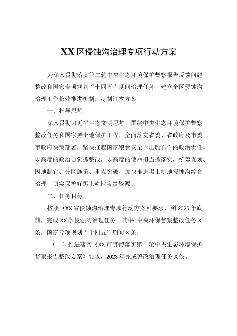 XX区侵蚀沟治理专项行动方案.docx_第1页