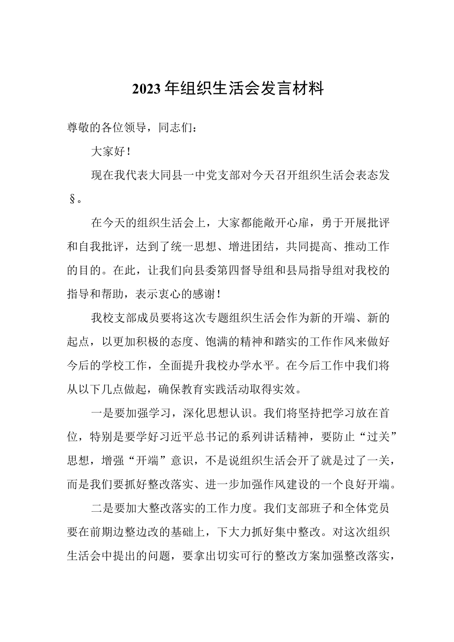 2023年组织生活会发言材料两篇.docx_第1页