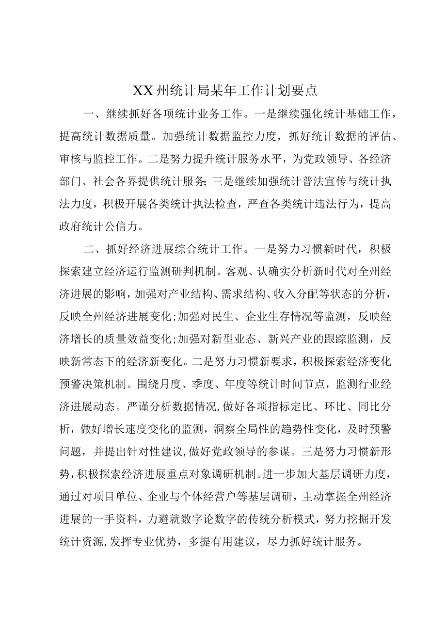 XX州统计局某年工作计划要点.docx_第1页