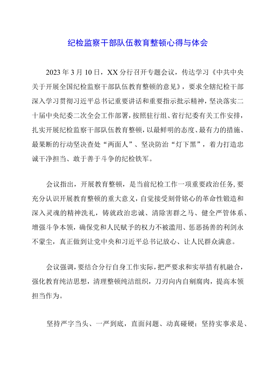 2023年纪检监察干部队伍教育整顿心得与体会.docx_第1页