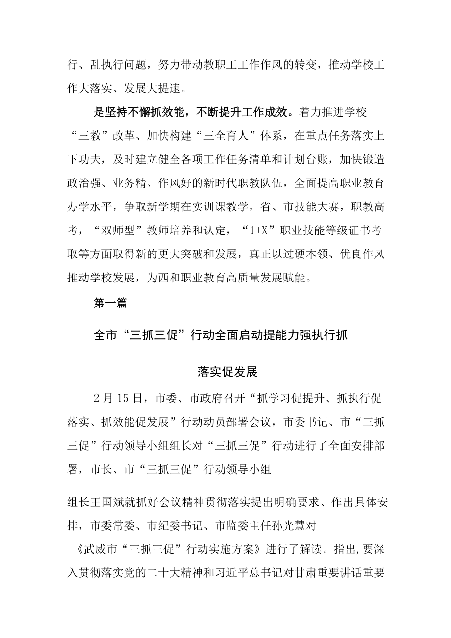 2023抓学习促提升抓执行促落实抓效能促发展行动的研讨材料及通用实施方案及总结汇报.docx_第2页