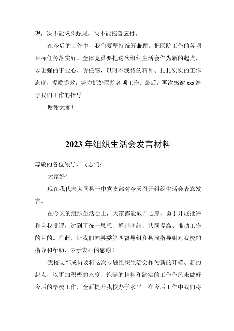 2023年组织生活会发言材料范文.docx_第2页