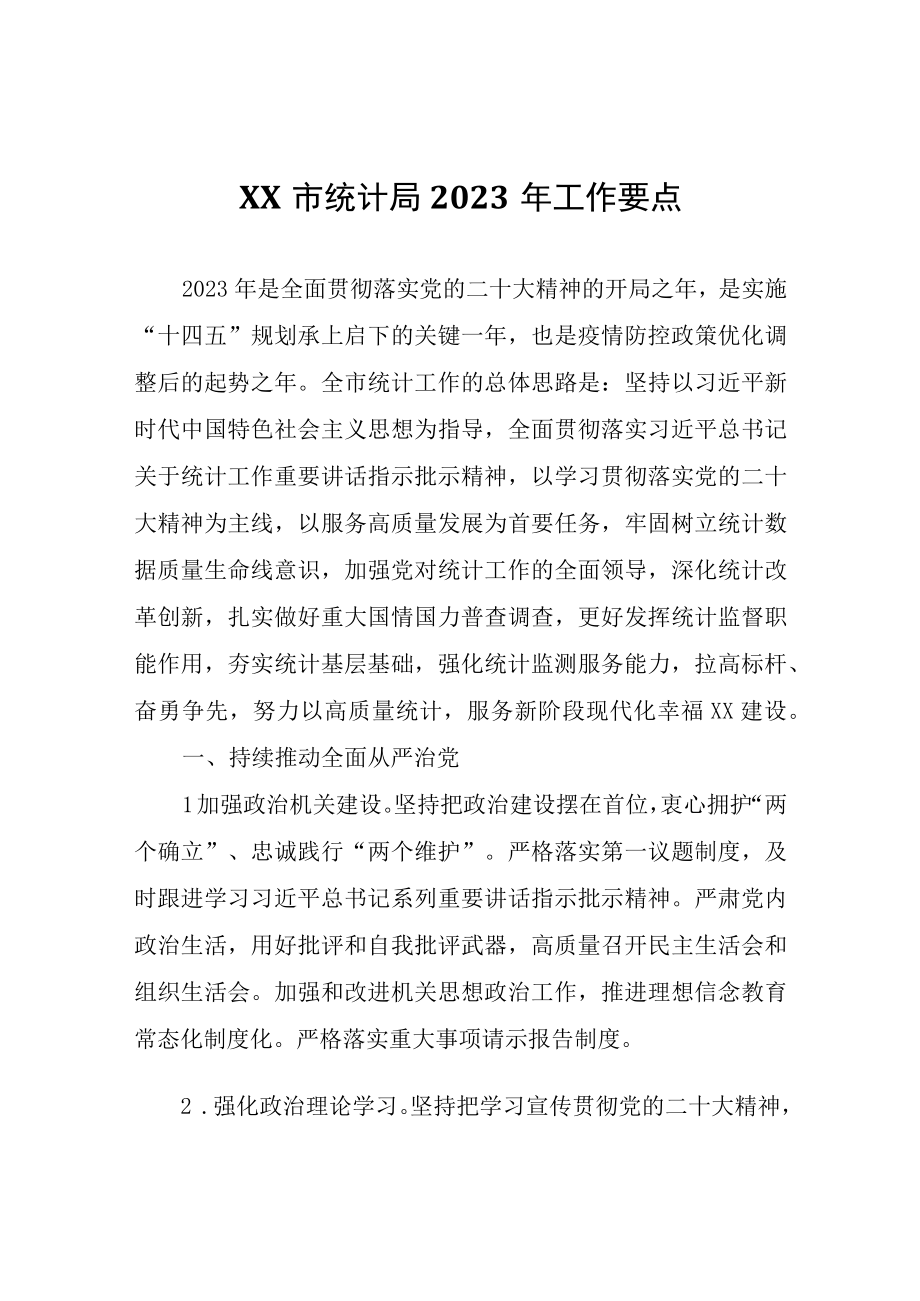 XX市统计局2023年工作要点.docx_第1页