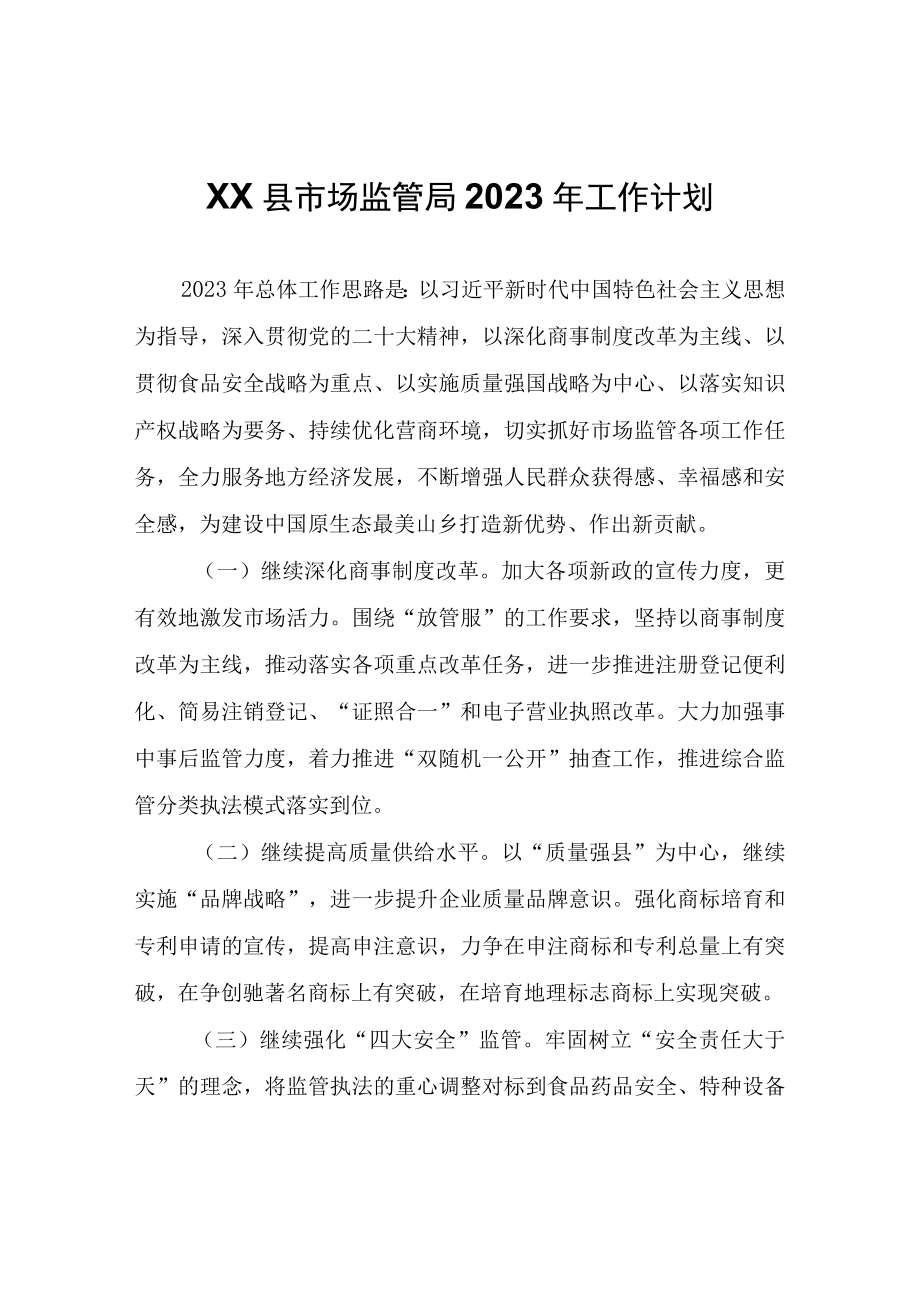 XX县市场监管局2023年工作计划.docx_第1页