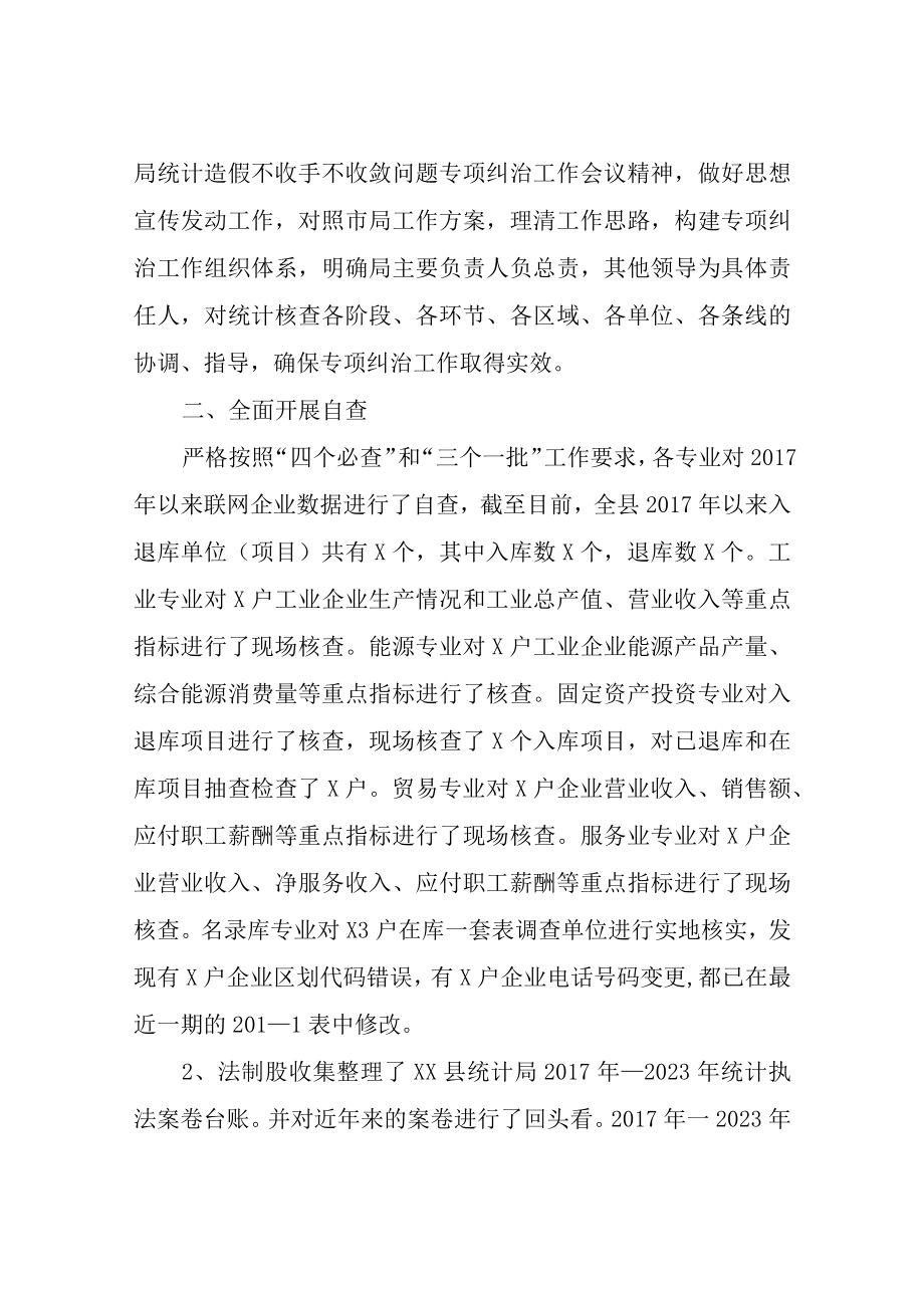 XX县统计工作及统计造假不收手不收敛问题专项纠治工作自查报告.docx_第2页