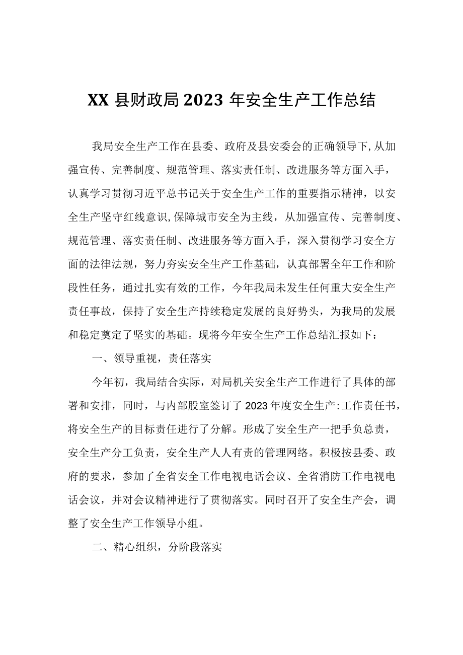 XX县财政局2023年安全生产工作总结.docx_第1页