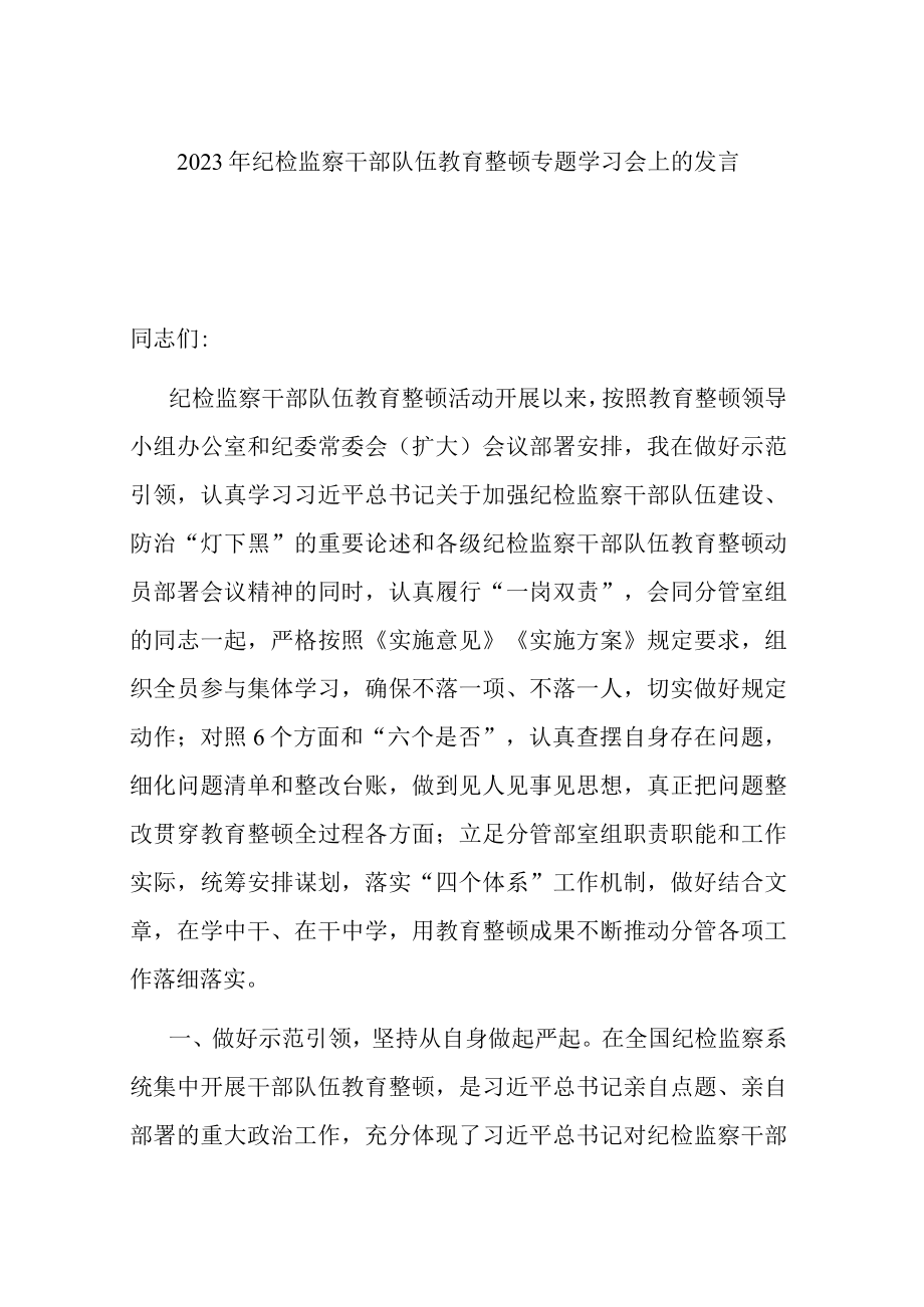 2023年纪检监察干部队伍教育整顿专题学习会上的发言.docx_第1页