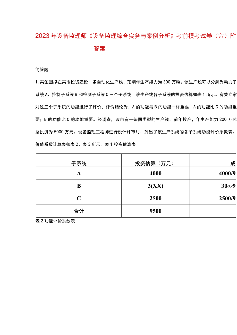 2023年设备监理师《设备监理综合实务与案例分析》考前模考试卷（六）附答案.docx_第1页