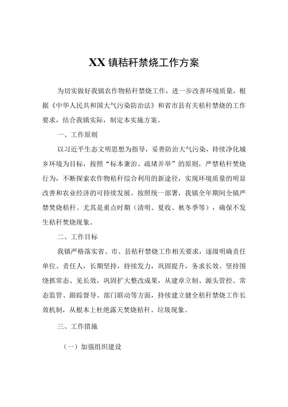 XX镇秸秆禁烧工作方案.docx_第1页