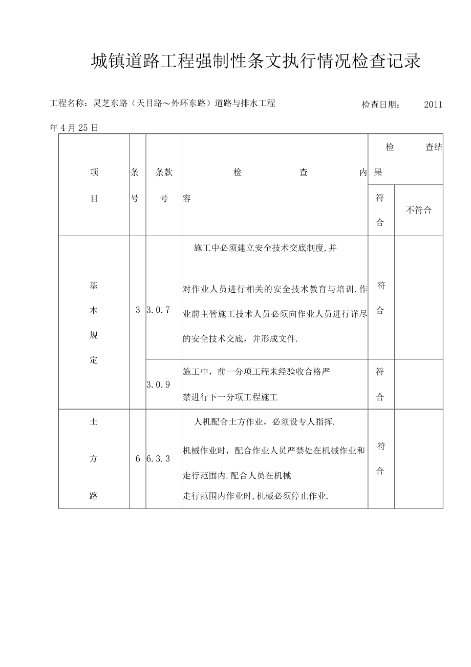 城镇道路工程质量竣工验收记录实例.docx_第1页