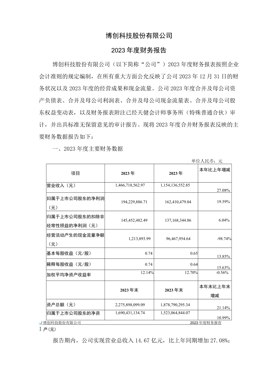 博创科技：2023年年度财务报告.docx_第1页