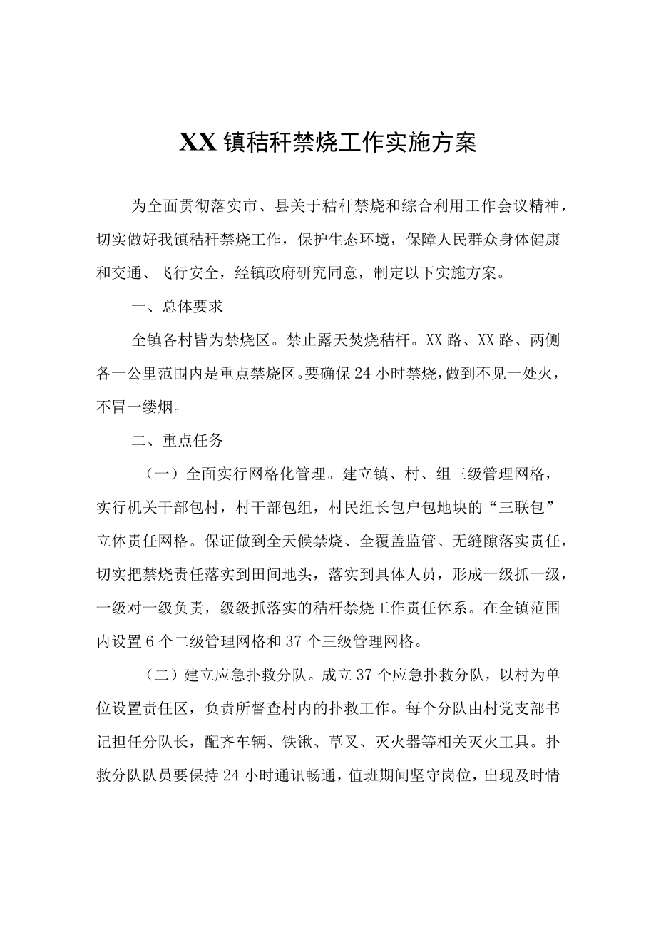 XX镇秸秆禁烧工作实施方案.docx_第1页