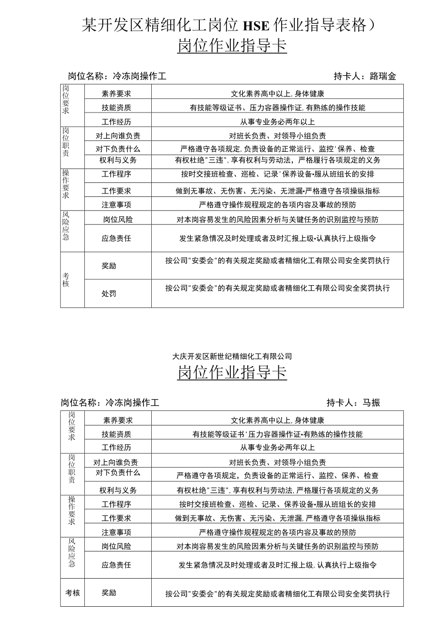 某开发区精细化工岗位HSE作业指导表格）.docx_第1页