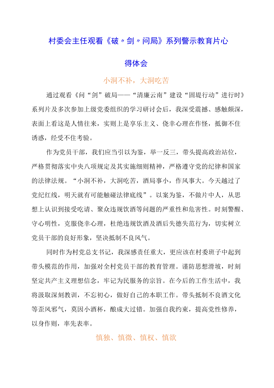 村委会主任观看《破剑问局》系列警示教育片心得体会.docx_第1页